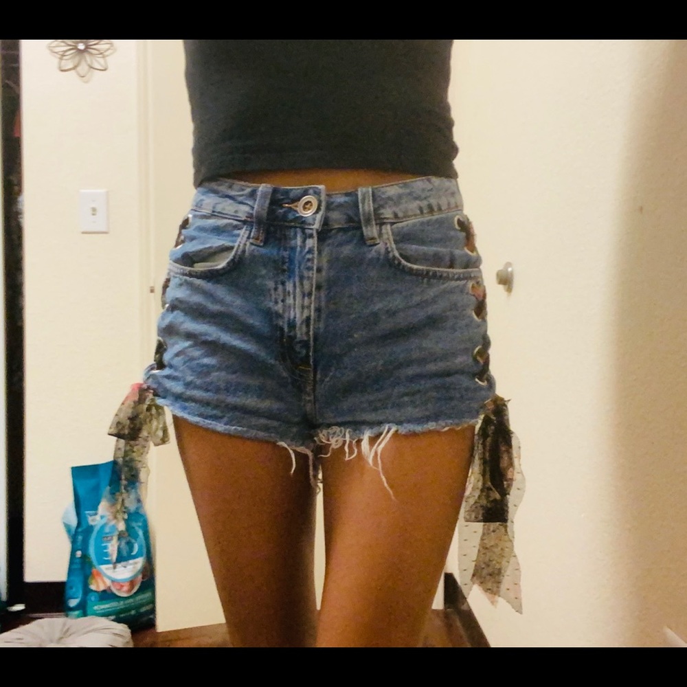 Denim Jeans With Laced Sides